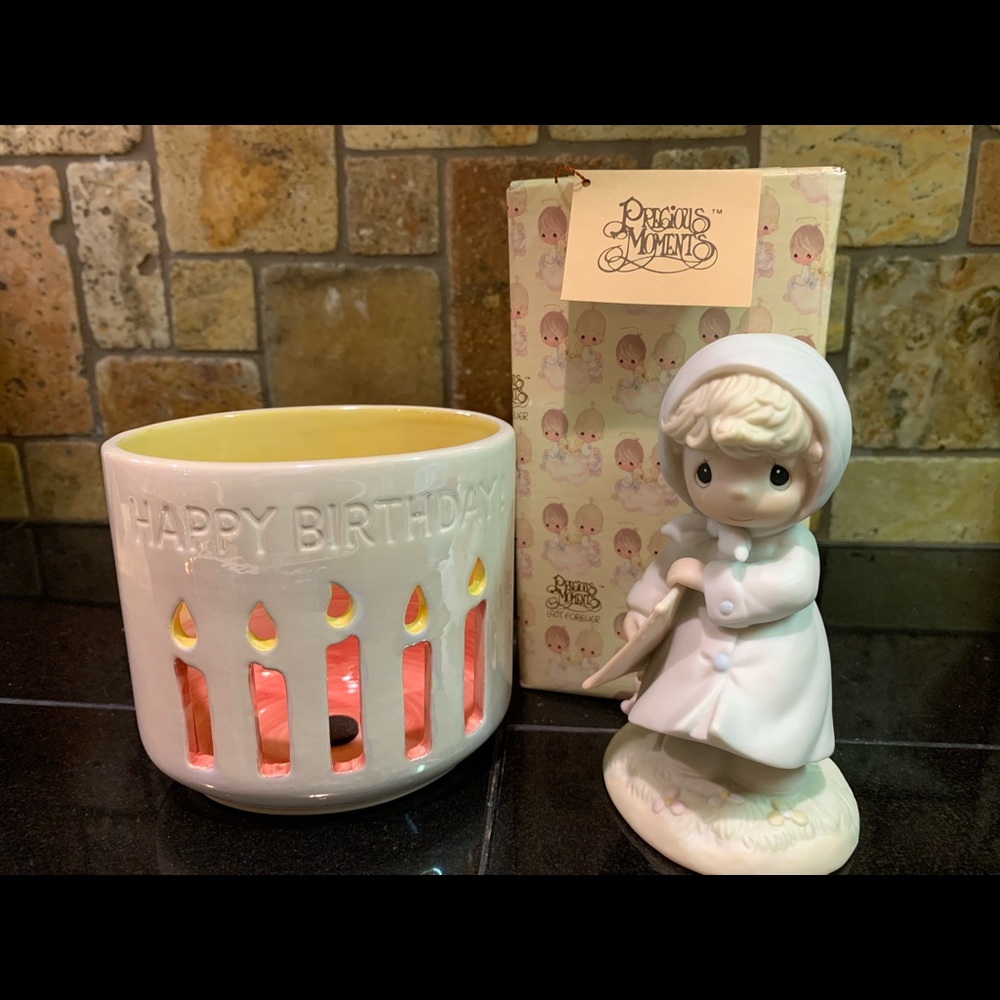 Precious Moments March figurine and Birthday Light